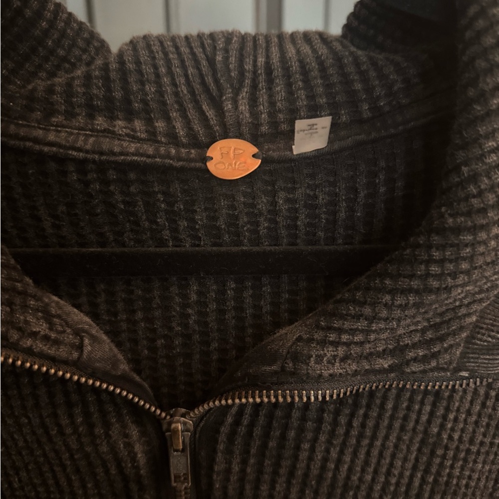 Black Hooded Waffle Zip-Up Jacket by free people - Picture 2 of 3